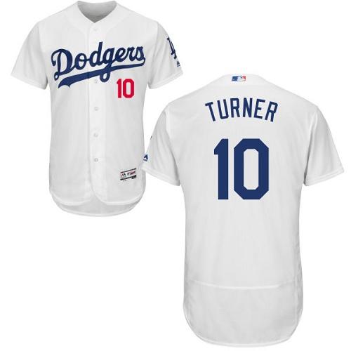 Dodgers #10 Justin Turner White Flexbase Authentic Collection Stitched MLB Jersey - Click Image to Close